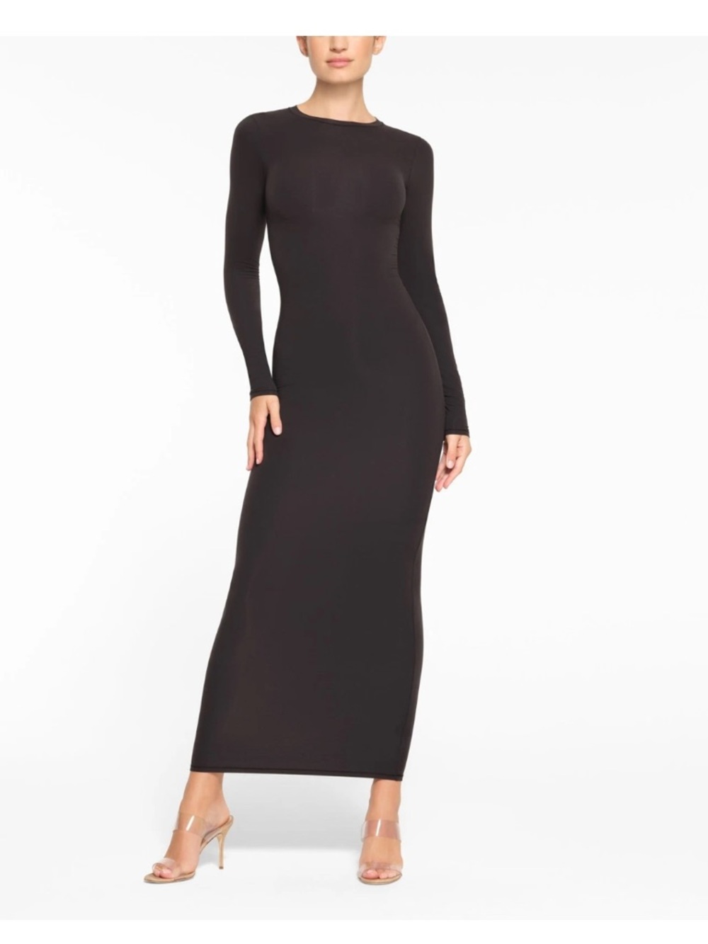 SKIMS  Fits Everybody Crew Neck Long Sleeve Maxi Dress Black XS NWT